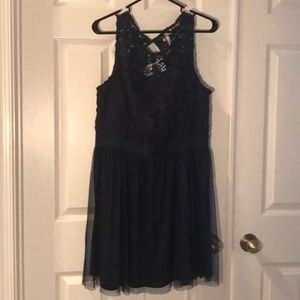 Navy lace and tulle dress